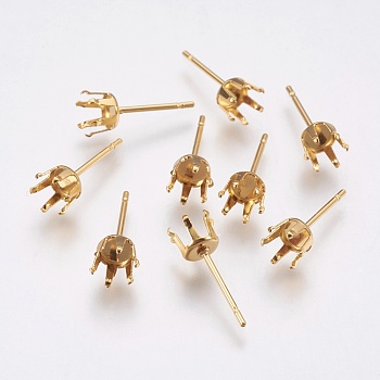 304 Stainless Steel Stud Earring Settings, Real 24K Gold Plated, 15x5mm, Pin: 0.8mm, Tray: 4mm