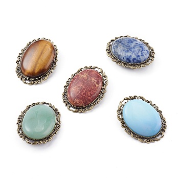 Mixed Gemstone Brooch, with Alloy Findings, Oval, Antique Bronze, 51x40x15mm