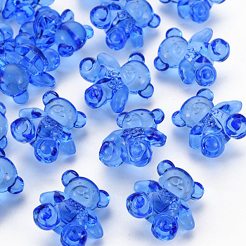 Transparent Acrylic Beads, Bear, Blue, 26.5x24.5x15mm, Hole: 3mm