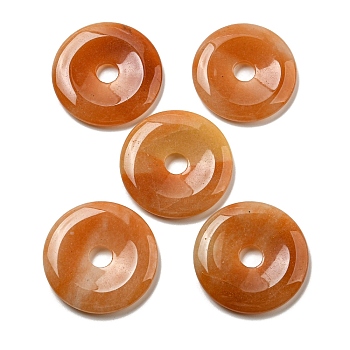 Natural Red Aventurine Pendants, Donut/Pi Disc Charms, 50x6.5~7.5mm, Hole: 10mm