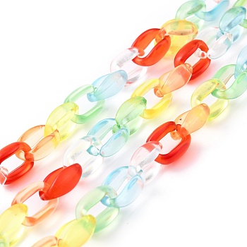 Handmade Transparent Acrylic Cable Chains, Colorful, Links: 16x11x5mm, about 39.37 inch(1m)/strand