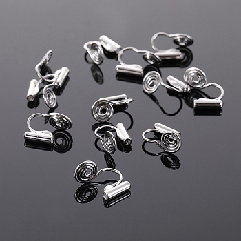 Brass Clip-on Earring Findings, Spiral Earring Hooks with Cup, with Silicone, Platinum, 15x10mm
