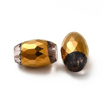 Opaque Electroplate Glass Beads, Golden Plated, Faceted, Oval, Rosy Brown, 12x8mm, Hole: 0.8mm