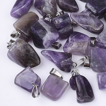 Natural Amethyst Pendants, with Stainless Steel Snap On Bails, Nuggets, 15~35x10~20x5~15mm, Hole: 3x7.5mm
