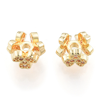 Brass Spacer Beads, with Crystal Rhinestone, Nickel Free, Flower, Real 18K Gold Plated, 8x9x6mm, Hole: 1.5mm