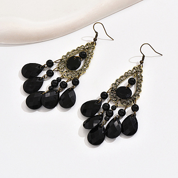 Fashionable Vintage Floral Tassel Teardrop Earrings for Women, Real 14K Gold Plated, 90x45mm