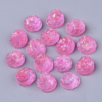 Transparent Epoxy Resin Cabochons, Imitation Jelly Style, with Sequins/Paillette, Shell Shape, Hot Pink, 12.5x11.5x9.5mm