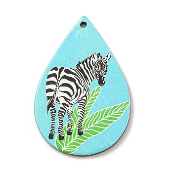 Opaque Acrylic Pendants, Teardrop with Zebra, Colorful, 47x31x2.5mm, Hole: 2mm