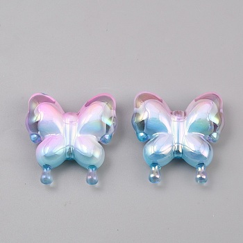 Transparent Acrylic Beads, Bead in Bead, Butterfly, Light Sky Blue, 30x29.5x10.5mm, Hole: 2mm