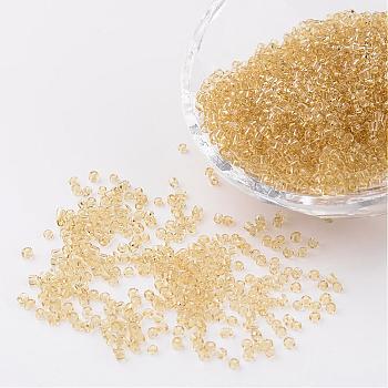 12/0 Glass Seed Beads, Transparent, Round, Pale Goldenrod, 2mm, Hole: 1mm, about 3100pcs/50g