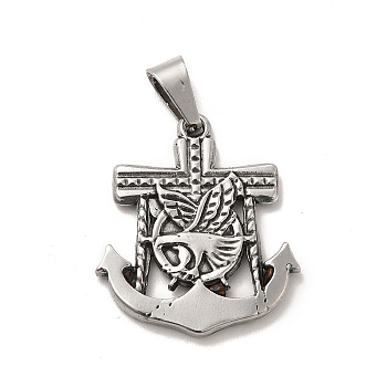 201 Stainless Steel Pendants, Cross Anchor Charms, Stainless Steel Color, 30.5x26.5x3mm, Hole: 9x4.5mm