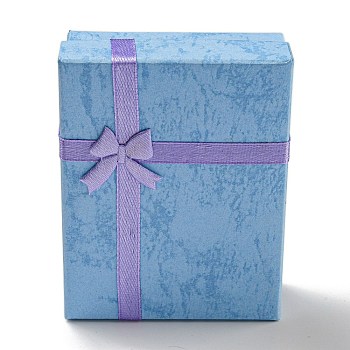 Cardboard Paper Necklace Boxes, Necklace Gift Case with Sponge Inside and Bowknot, Rectangle, Cornflower Blue, 9.15x7.15x3cm
