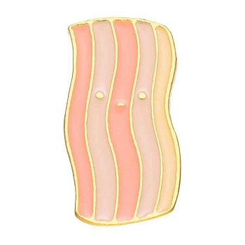 Food Theme Enamel Pin, Golden Alloy Brooch for Backpack Clothes, Streaky Pork, Light Coral, 12.5x25x1.5mm