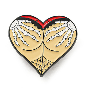 Gothic Sexy Butt Heart Shaped Enamel Pins, Halloween Brooch, for Backpack Clothes, Moccasin, 28x30.5x1.5mm