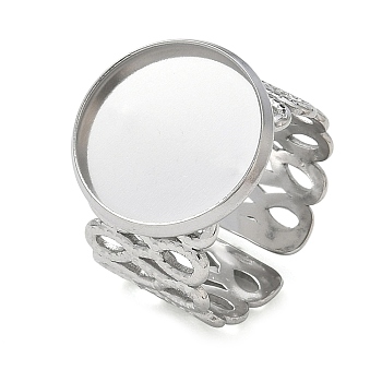 304 Stainless Steel Cuff Ring Components, Round Bezel Pad Ring Setting, Stainless Steel Color, 18mm, Tray Size: 16mm