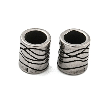 Column 304 Stainless Steel European Beads, Large Hole Beads, Antique Silver, Line, 10x9mm, Hole: 6mm