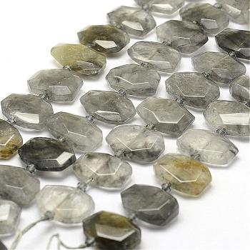 Natural Cloudy Quartz Beads Strands, Faceted, Rectangle, 15~20x20~26x6~8mm, Hole: 2mm, about 20~22pcs/strand, 14.9 inch(38cm)