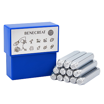 BENECREAT Iron Stamps Seal, for Imprinting Metal, Plastic, Wood, Leather, Platinum, Mixed Patterns, 65.5x10mm, Pattern: 6mm, 12pcs/box, 1 box