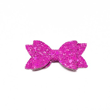 Plastic Glitter Polyester Bowknot Costume Accessories, with Sequins/Paillettes, Hair Findings Accessories, Magenta, 27x56x6mm