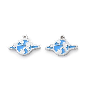 304 Stainless Steel Enamel Charms, Planet Charm, Stainless Steel Color, 8.5x14x1.5mm, Hole: 1mm