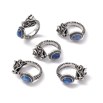 Dragon Head Natural Kyanite Cuff Rings, Antique Silver Tone Brass Open Rings for Women, 5mm, Inner Diameter: US Size 8 1/4(18.3mm)