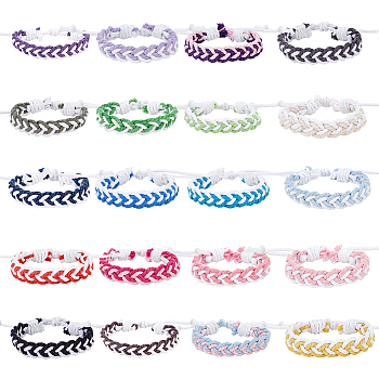 20Pcs 20 Colors Handmade Cotton & Linen Braided Cord Bracelets Set, Adjustable Bracelets for Women, Mixed Color, Inner Diameter: 1-3/4~4 inch(4.6~10cm), 1Pc/color