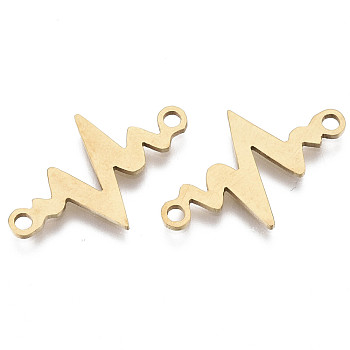 201 Stainless Steel Links connectors, Laser Cut Links, Heartbeat, Golden, 14x23x1mm, Hole: 1.5mm