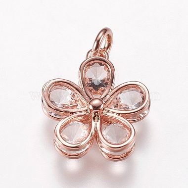 Rose Gold Clear Flower Brass+Cubic Zirconia Pendants