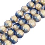 Handmade Lampwork with Gold Powder Beads Strands, Round, Steel Blue, 8~9mm, Hole: 1~1.4mm, about 50pcs/strand, 15.35~15.55 inch(39~39.5cm)(LAMP-N037-06A-01)