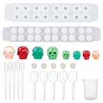 Skull DIY Bracelet Silicone Molds, Resin Casting Molds, For UV Resin, Epoxy Resin Jewelry Making, with Plastic Pipettes, Latex Finger Cots, Plastic Measuring Cup, White, 258x51.5x17.5mm, Inner Diameter: 9.5mm(DIY-OC0003-09)