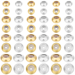 64Pcs 8 Styles Brass Beads, with Rubber Inside, Slider Beads, Long-Lasting Plated, Rondelle, Golden & Silver, 5~8x2.5~4mm, Rubber Hole: 1.2~2mm, 8pcs/style(KK-BBC0017-88)