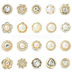 100Pcs 20 Styles Elegant Alloy Rhinestone Brooch Pins, Mixed Shapes, Platinum & Light Gold, 9.5~12x9.5~13mm(FIND-CJ0004-17)
