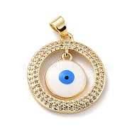Eco-friendly Brass Micro Pave Cubic Zirconia Pendants, with Enamel, Long-Lasting Plated, Real 18K Gold Plated, Cadmium Free & Lead Free, Evil Eye, White, 23.5x21x3mm, Hole: 4.5mm(KK-D066-21G-RS)