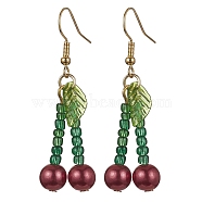 Acrylic & Glass Beaded Cherry Dangle Earrings, Iron Long Drop Earrings, Red, 51x16mm(EJEW-JE05591)
