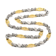 201 Stainless Steel Rhombus Links Chain Necklace, with 304 Stainless Steel Clasps, Golden & Stainless Steel Color, 23.70 inch(60.2cm), link: 18x8.5x2mm and 23x8x2mm(NJEW-F22-39H-GP)