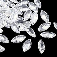 Cubic Zirconia Pointed Back Cabochons, Grade A, Faceted, Horse Eye, Clear, 10x5x3mm(ZIRC-M003-10x5mm-007)