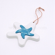 MDF Board Pendant Ornaments, Wall Decor Door Hanging Decoration, with Hemp Rope, Starfish, Deep Sky Blue, 21cm(HJEW-WH0014-21A)