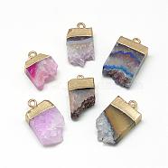 Natural Druzy Agate Pendants, with Brass Findings, Dyed, Golden, 23~32x15~18x7~10mm, Hole: 2~2.5mm(G-Q494-15)