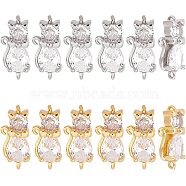 12Pcs 2 Colors Brass Clear Cubic Zirconia Connector Charms, Cat, Platinum & Golden, 18x8x5mm, Hole: 1.2mm, 6pcs/color(FIND-HY0001-24)