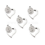 Alloy Rhinestone Pendants, Platinum Tone Hollow Out Heart Charms, Crystal, 22x18x2.6mm, Hole: 2mm(ALRI-C007-36P)