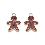 Alloy Enamel Pendants, for Christmas, Light Gold, Gingerbread Man, Coconut Brown, 20.5x14x2mm, Hole: 2mm(ENAM-T009-42C)