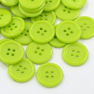 Acrylic Sewing Buttons, Plastic Shirt Buttons for Costume Design, 4-Hole, Dyed, Flat Round, Yellow Green, 17x2mm, Hole: 1mm(BUTT-E076-B-05)