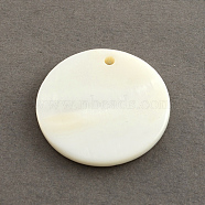 Flat Round Sea Shell Pendants, Seashell Color, 20x2mm, Hole: 1mm(X-SSHEL-R025-20mm)