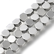 Electroplated Synthetic Non-magnetic Hematite Beads Strands, Hexagon, Platinum Plated, 4.2x4x2mm, Hole: 0.6mm, about 102~104pcs/strand, 16.02 inch(40.7cm)(G-C154-B01-01C)