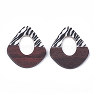 Printed Resin & Wood Pendants, teardrop, Creamy White, 48.5x41x3~4mm, Hole: 2mm(RESI-S358-67)