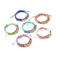 Handmade Polymer Clay Heishi Beads Stretch Bracelets Set, Synthetic Hematite Beads Bracelets, Round Evil Eye Resin Braided Bead Bracelets, Crystal Rhinestone Horse Eye Link Bracelets for Women, Mixed Color, Inner Diameter: 1-1/4 inch(3.1cm)~4 inch(10.1cm), 2pcs/set(BJEW-JB07364)