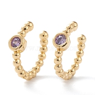 Brass Micro Pave Cubic Zirconia Cuff Earrings, Long-Lasting Plated, Real 18K Gold Plated, Medium Orchid, 12x11.5x2~3mm(EJEW-H109-01I-G)