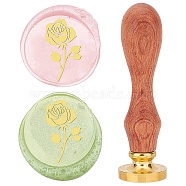 Brass Wax Seal Stamps with Rosewood Handle, for DIY Scrapbooking, Flower, 25mm(AJEW-WH0412-0063)