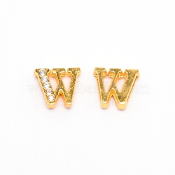 Alloy Slide Charms, with Crystal Rhinestone and Initial Letter A~Z, Letter.W, W: 11.5x13x4mm, Hole: 1.5x8mm(PALLOY-TAC0012-21W)