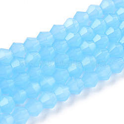 Imitation Jade Glass Beads Strands, Faceted, Bicone, Light Sky Blue, 2.9~3.3x2.5mm, Hole: 0.7mm, about 145~150pcs/strand, 16.34~16.54 inch(41.5~42cm)(EGLA-A039-J2mm-D03)